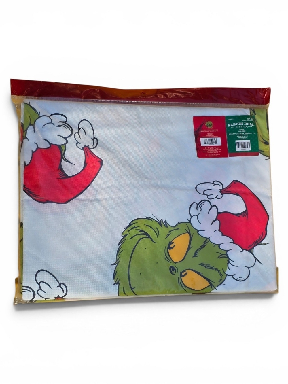 Grinch Santa Hat Vinyl Tablecloth 84x60 NWT Christmas Decor